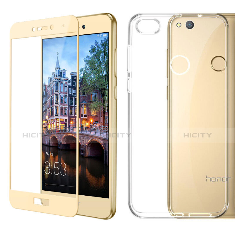 Funda Silicona Ultrafina Transparente con Protector de Pantalla para Huawei Honor 8 Lite Oro