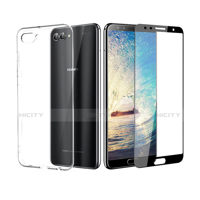 Funda Silicona Ultrafina Transparente con Protector de Pantalla para Huawei Nova 2S Negro