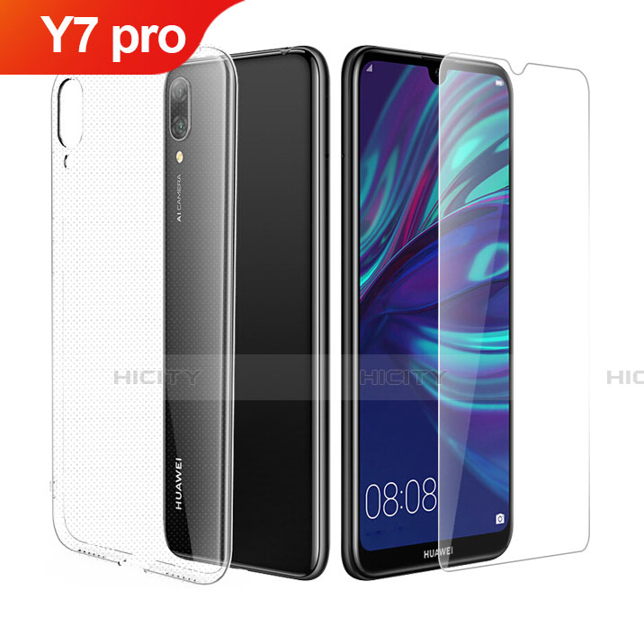 Funda Silicona Ultrafina Transparente con Protector de Pantalla para Huawei Y7 (2019) Claro