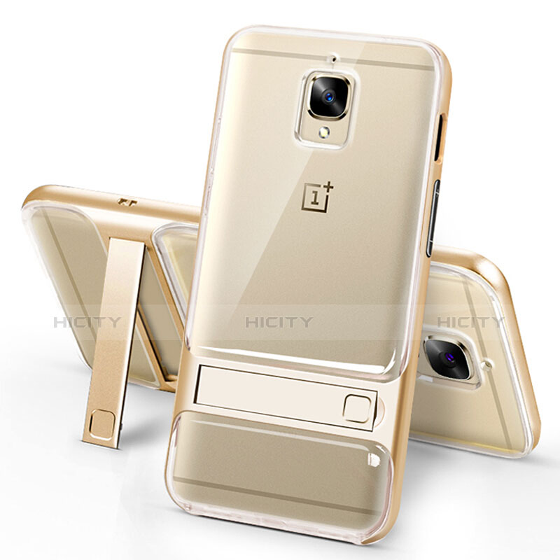 Funda Silicona Ultrafina Transparente con Soporte para OnePlus 3T Oro