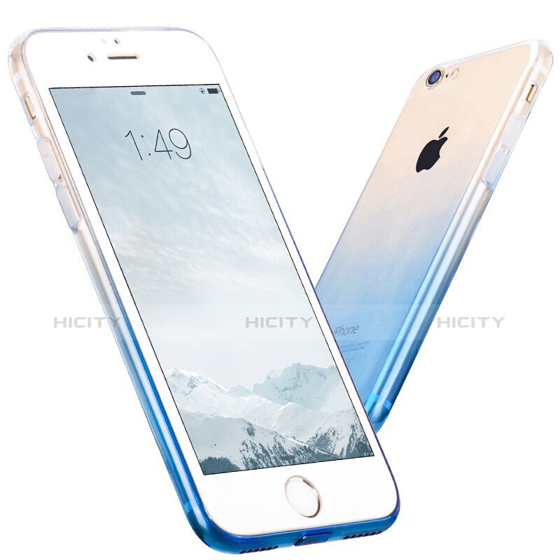 Funda Silicona Ultrafina Transparente Gradiente con Anillo de dedo Soporte para Apple iPhone 7 Azul