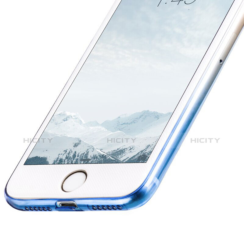 Funda Silicona Ultrafina Transparente Gradiente con Anillo de dedo Soporte para Apple iPhone 7 Azul