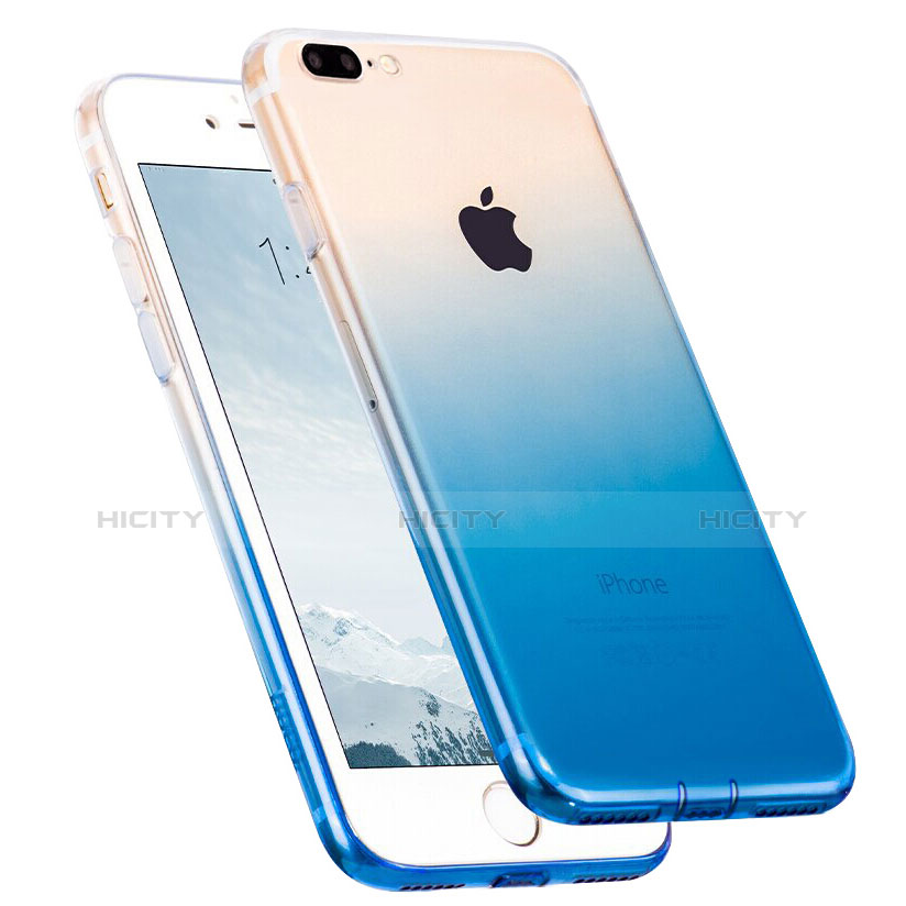 Funda Silicona Ultrafina Transparente Gradiente con Anillo de dedo Soporte para Apple iPhone 7 Plus Azul