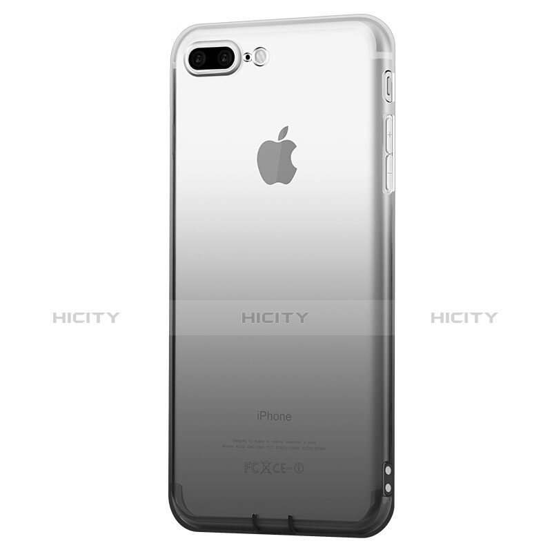 Funda Silicona Ultrafina Transparente Gradiente con Anillo de dedo Soporte para Apple iPhone 7 Plus Gris