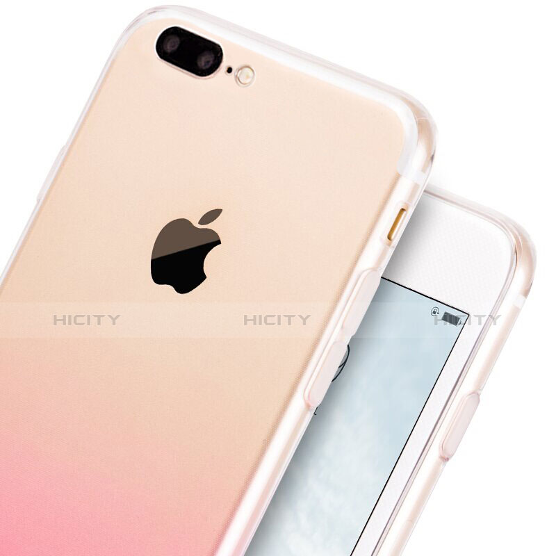 Funda Silicona Ultrafina Transparente Gradiente con Anillo de dedo Soporte para Apple iPhone 7 Plus Rosa