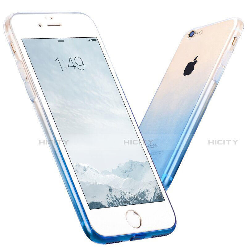 Funda Silicona Ultrafina Transparente Gradiente con Anillo de dedo Soporte para Apple iPhone SE (2020) Azul