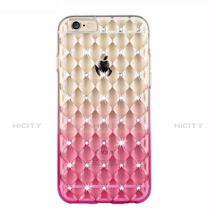 Funda Silicona Ultrafina Transparente Gradiente Diamante para Apple iPhone 6 Plus Rosa