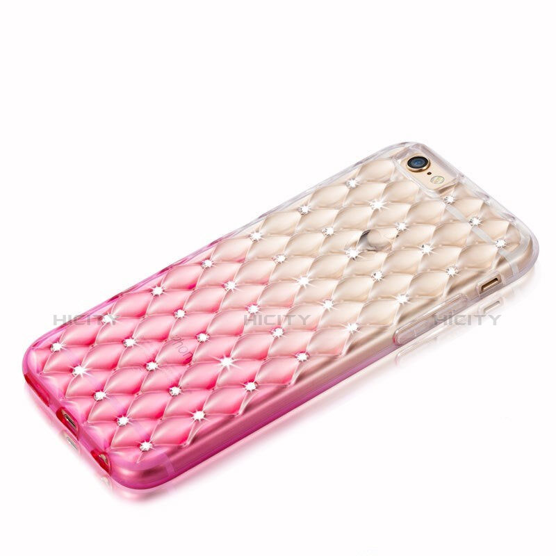 Funda Silicona Ultrafina Transparente Gradiente Diamante para Apple iPhone 6 Plus Rosa