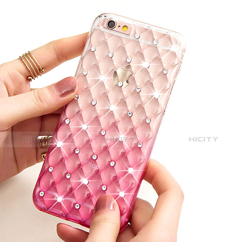 Funda Silicona Ultrafina Transparente Gradiente Diamante para Apple iPhone 6 Rosa