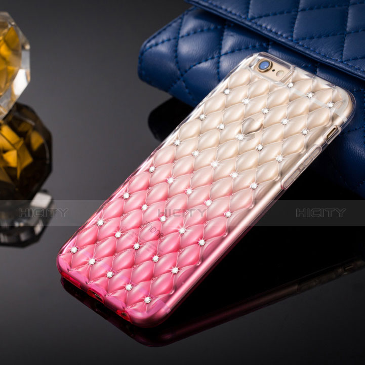 Funda Silicona Ultrafina Transparente Gradiente Diamante para Apple iPhone 6 Rosa