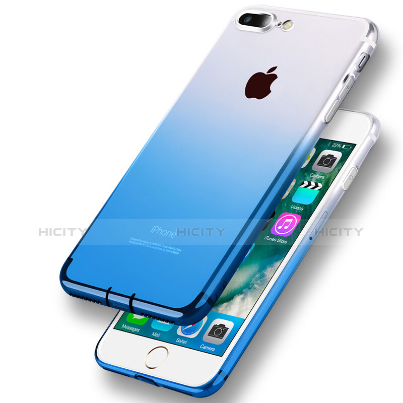 Funda Silicona Ultrafina Transparente Gradiente G01 para Apple iPhone 7 Plus Azul