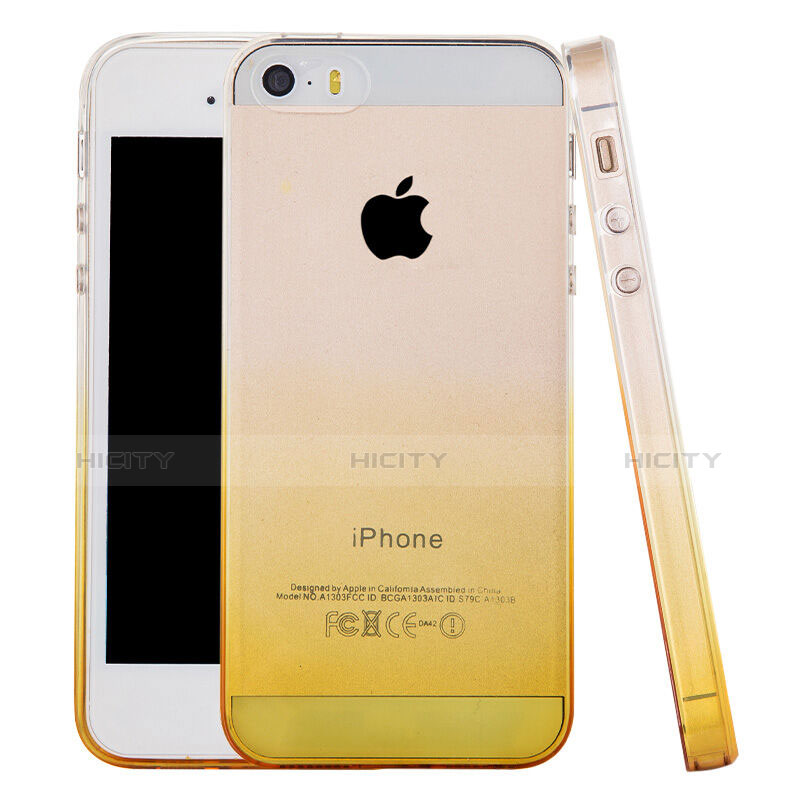 Funda Silicona Ultrafina Transparente Gradiente para Apple iPhone 5S Amarillo