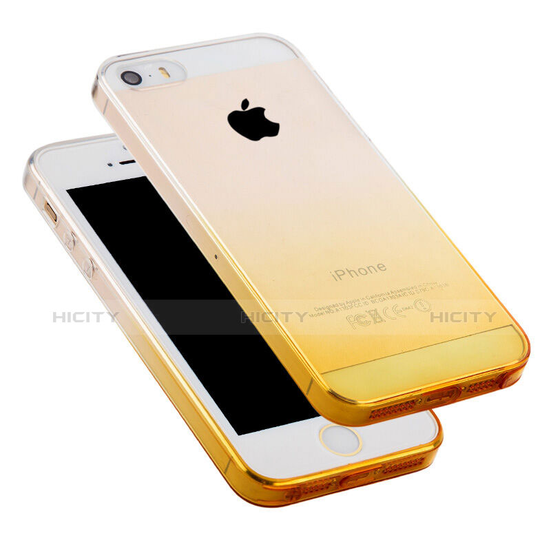 Funda Silicona Ultrafina Transparente Gradiente para Apple iPhone 5S Amarillo