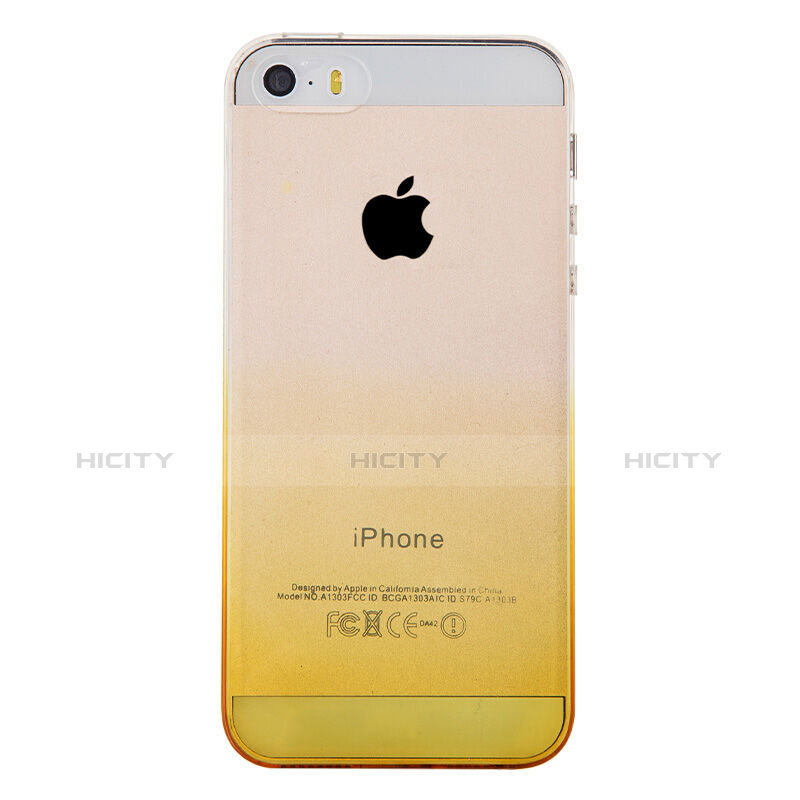 Funda Silicona Ultrafina Transparente Gradiente para Apple iPhone 5S Amarillo