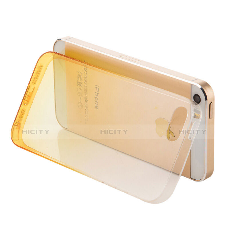 Funda Silicona Ultrafina Transparente Gradiente para Apple iPhone 5S Amarillo