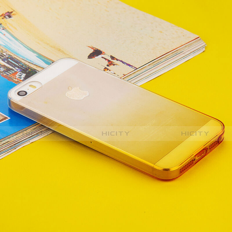 Funda Silicona Ultrafina Transparente Gradiente para Apple iPhone 5S Amarillo