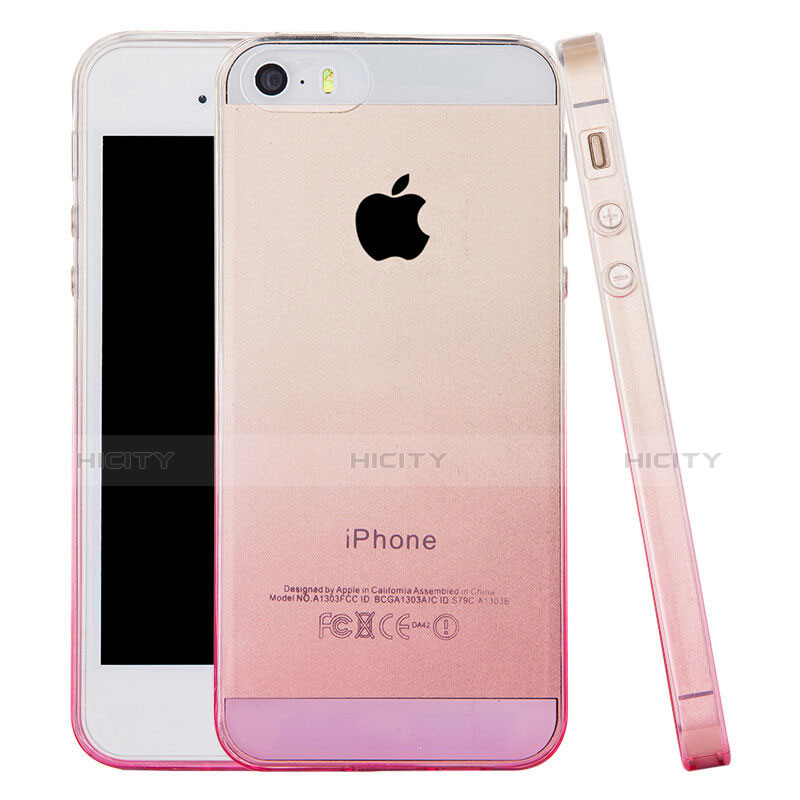 Funda Silicona Ultrafina Transparente Gradiente para Apple iPhone 5S Rosa