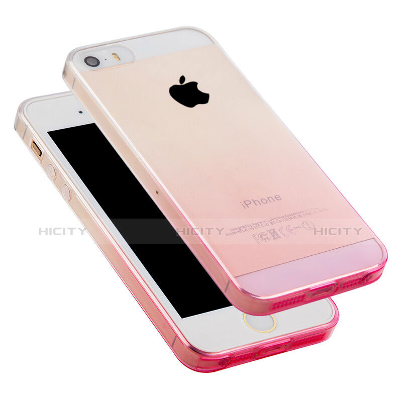 Funda Silicona Ultrafina Transparente Gradiente para Apple iPhone 5S Rosa