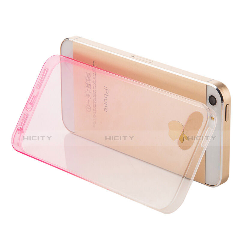 Funda Silicona Ultrafina Transparente Gradiente para Apple iPhone 5S Rosa