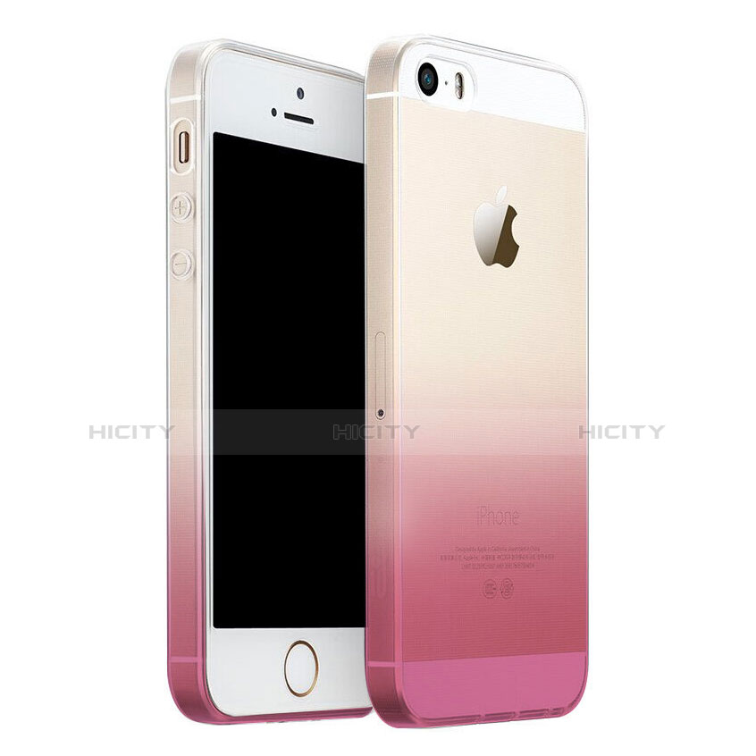 Funda Silicona Ultrafina Transparente Gradiente para Apple iPhone SE Rosa