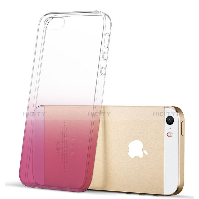 Funda Silicona Ultrafina Transparente Gradiente para Apple iPhone SE Rosa