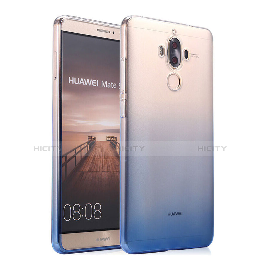 Funda Silicona Ultrafina Transparente Gradiente para Huawei Mate 9 Azul