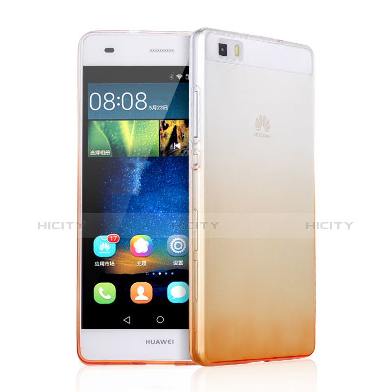 Funda Silicona Ultrafina Transparente Gradiente para Huawei P8 Lite Naranja