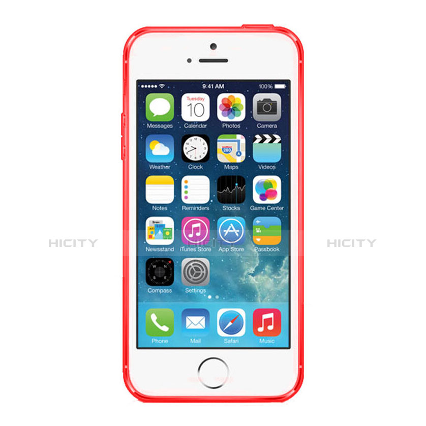 Funda Silicona Ultrafina Transparente Mate para Apple iPhone 5 Rojo