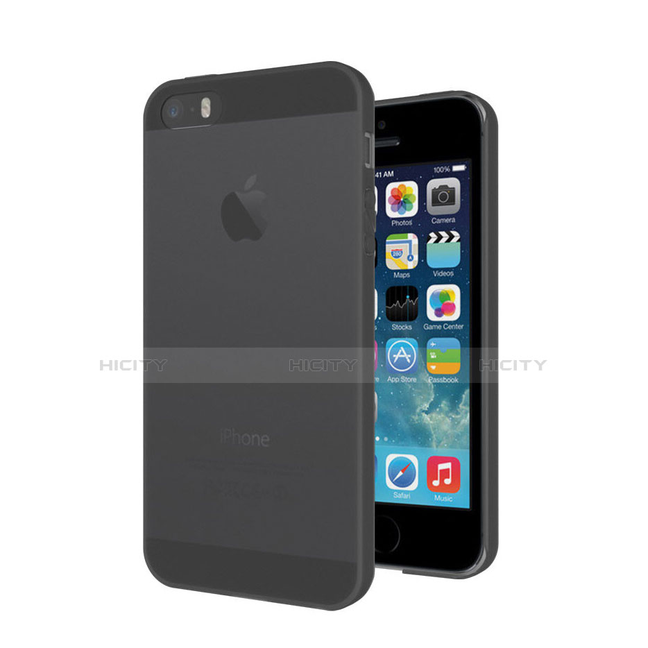 Funda Silicona Ultrafina Transparente Mate para Apple iPhone 5S Gris Oscuro