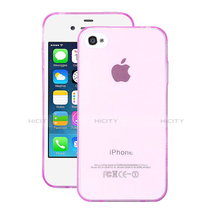 Funda Silicona Ultrafina Transparente para Apple iPhone 4 Rosa