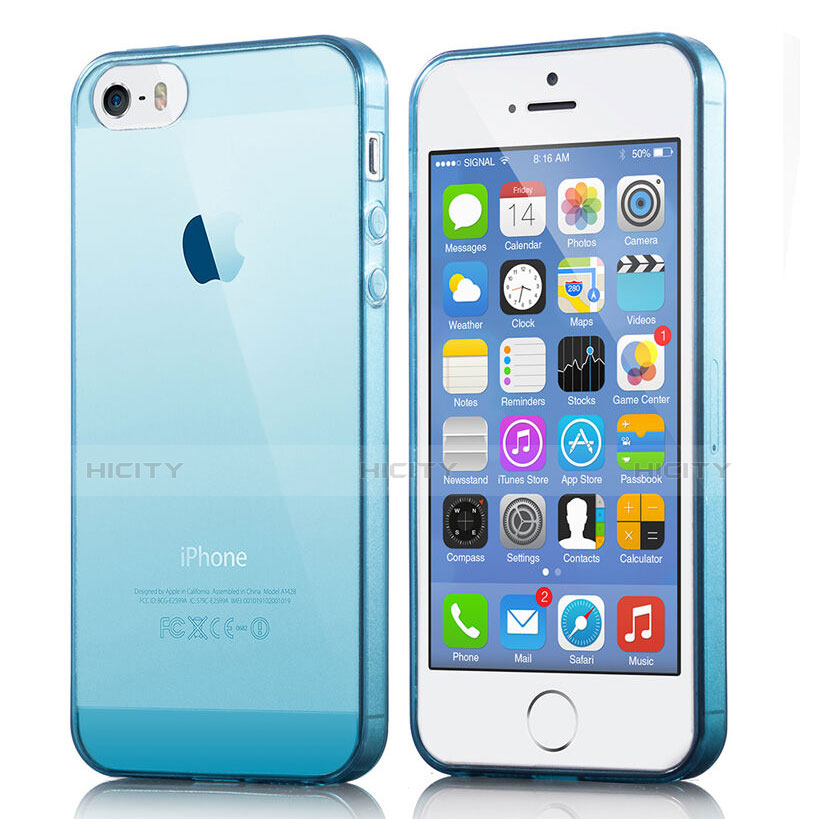 Funda Silicona Ultrafina Transparente para Apple iPhone 5 Azul