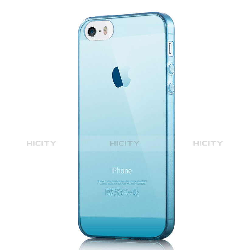 Funda Silicona Ultrafina Transparente para Apple iPhone 5 Azul