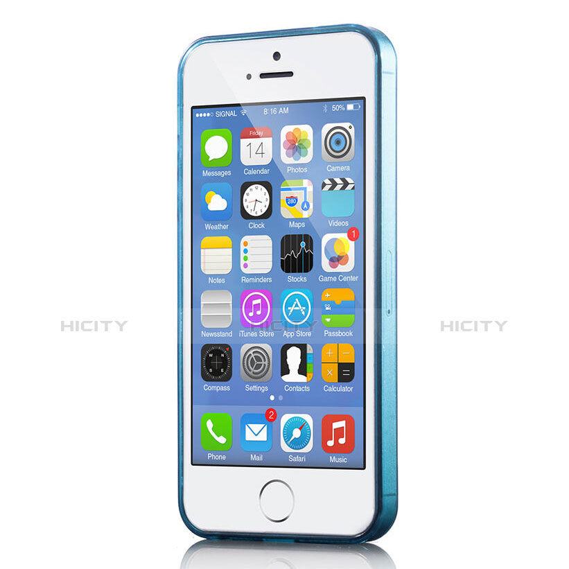 Funda Silicona Ultrafina Transparente para Apple iPhone 5 Azul