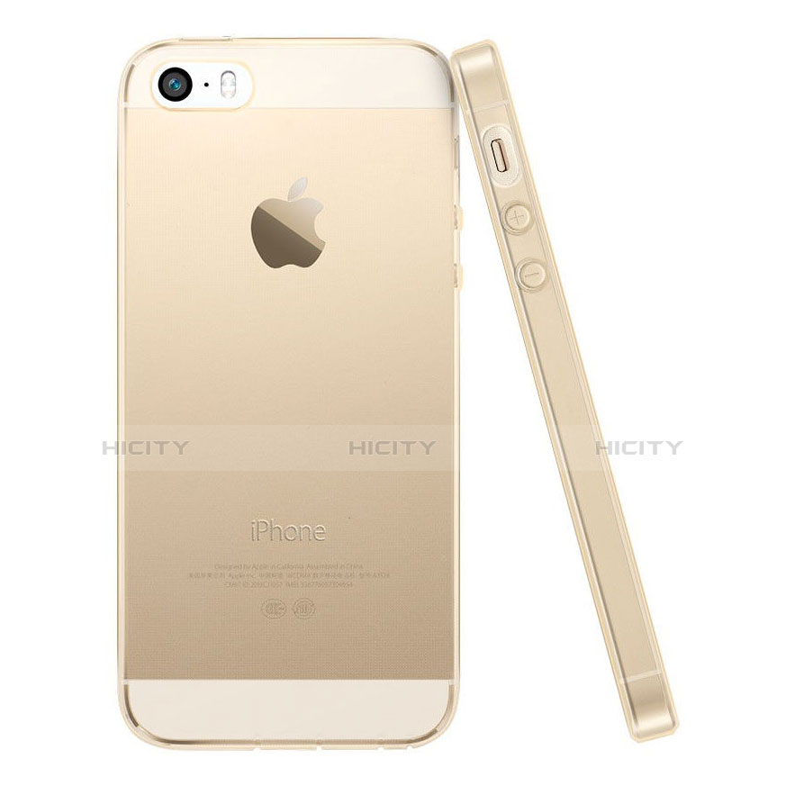 Funda Silicona Ultrafina Transparente para Apple iPhone 5 Oro