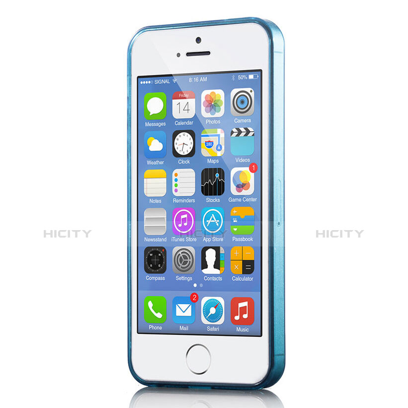 Funda Silicona Ultrafina Transparente para Apple iPhone 5S Azul