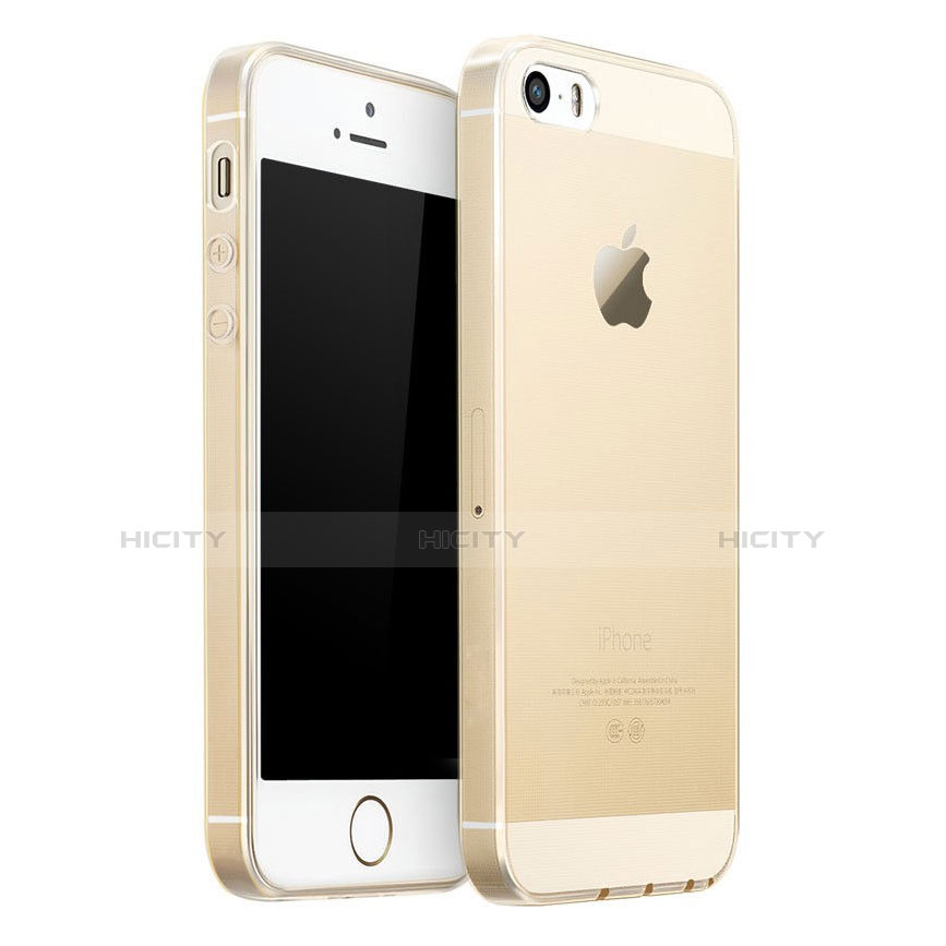 Funda Silicona Ultrafina Transparente para Apple iPhone 5S Oro