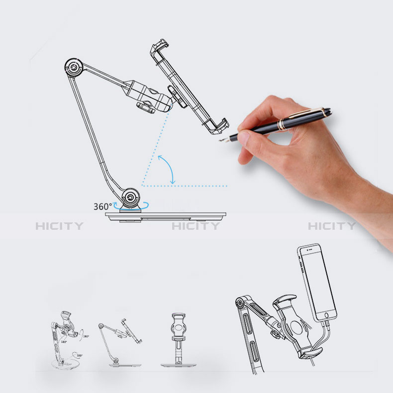 Soporte Universal Sostenedor De Tableta Tablets Flexible H08 para Huawei Mediapad X1 Negro