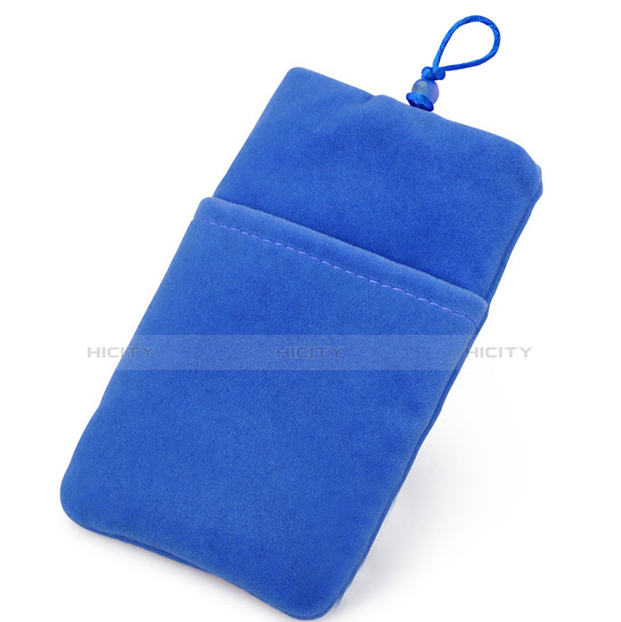 Suave Terciopelo Tela Bolsillo Funda Universal Azul