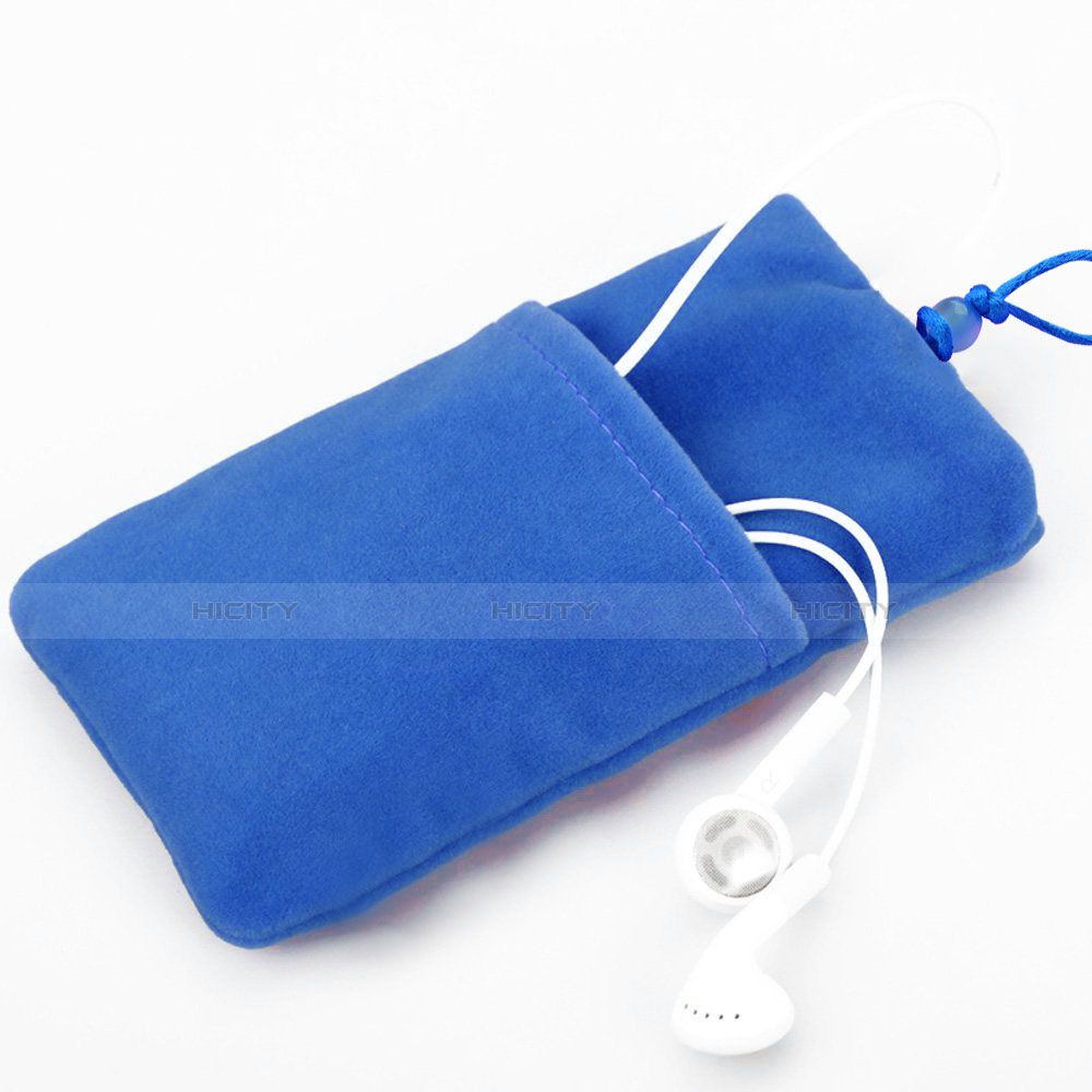 Suave Terciopelo Tela Bolsillo Funda Universal Azul