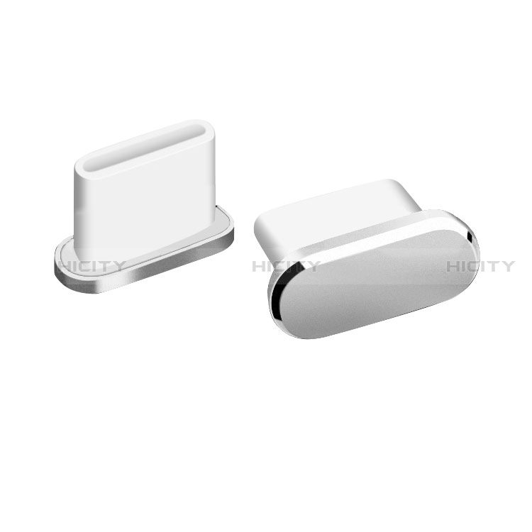 Tapon Antipolvo USB-C Jack Type-C Universal H06 para Apple iPhone 15 Plus Plata